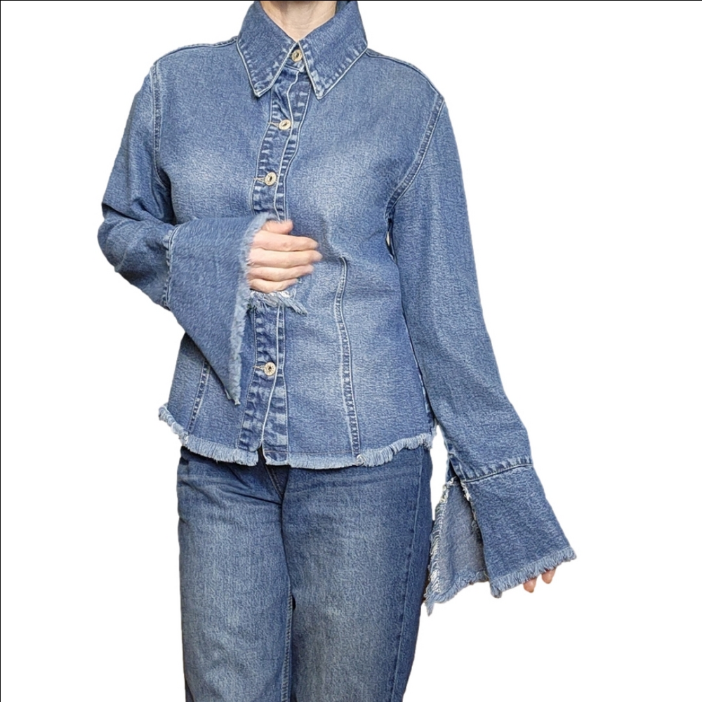 Shirt Jacket Denim Blue Vintage Collared fitted EVE BARE GI… - Picture 7 of 16